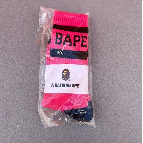 A Bathing Ape Other - Bape Crew Socks Pink and Black Striped Unisex Size 8-13 Aape A Bathing Ape
